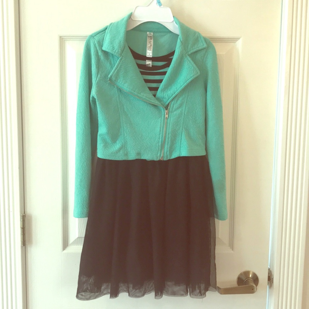 Beautees girls dress and turquoise jacket.